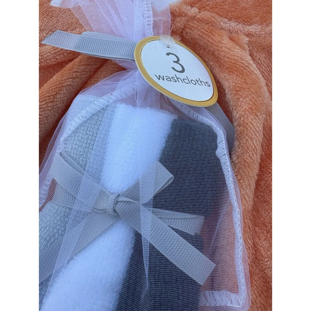 Modern Baby Pumpkin Robe Hooded Bath Set 3 Washcloths Orange Black 0-9 Months
